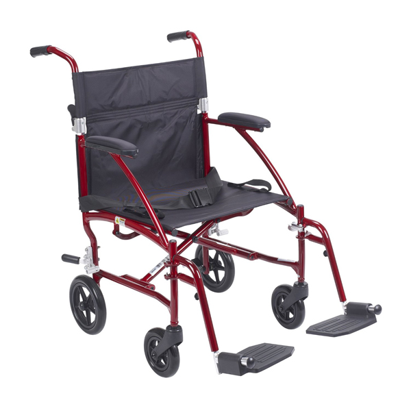 Fly Lite Ultra Lightweight Transport Wheelchair - 19 Inch Burgandy - Click Image to Close